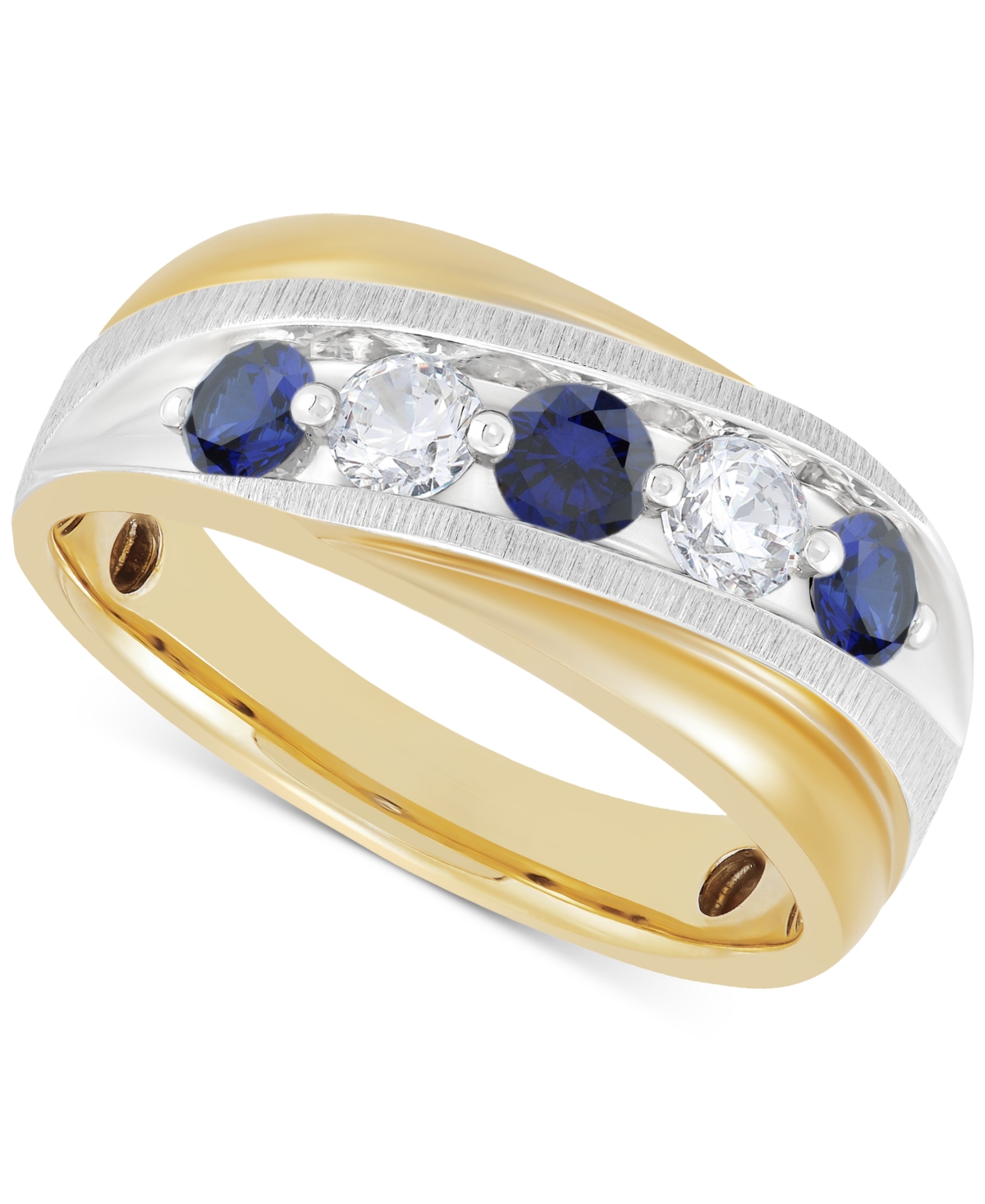 Grown With Love Men's Lab Grown Sapphire (3/4 Ct. T.w.) & Lab Grown Diamond (3/8 Ct. T.w.) Swirl Band In 10k Gold In Yellow Gold
