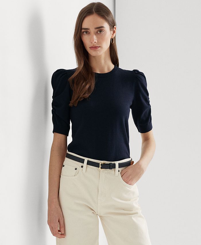 Lauren Ralph Lauren Women's Cotton-Blend Puff-Sleeve Sweater - Macy's