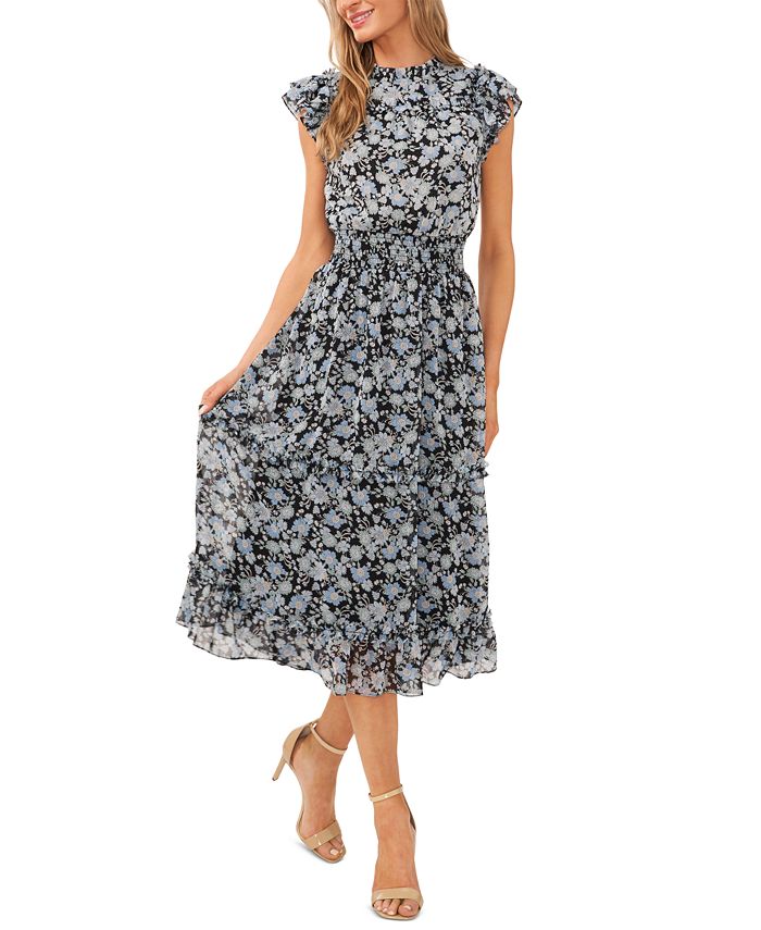 CeCe Women's Flutter-Sleeve Smocked-Waist Midi Dress - Macy's