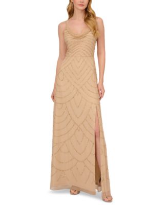 Adrianna Papell - Women's Cowlneck Art Deco Beaded Gown