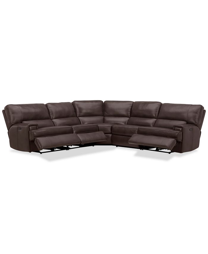 Furniture Binardo 123" 5 Pc Zero Gravity Leather Sectional with 3 Power