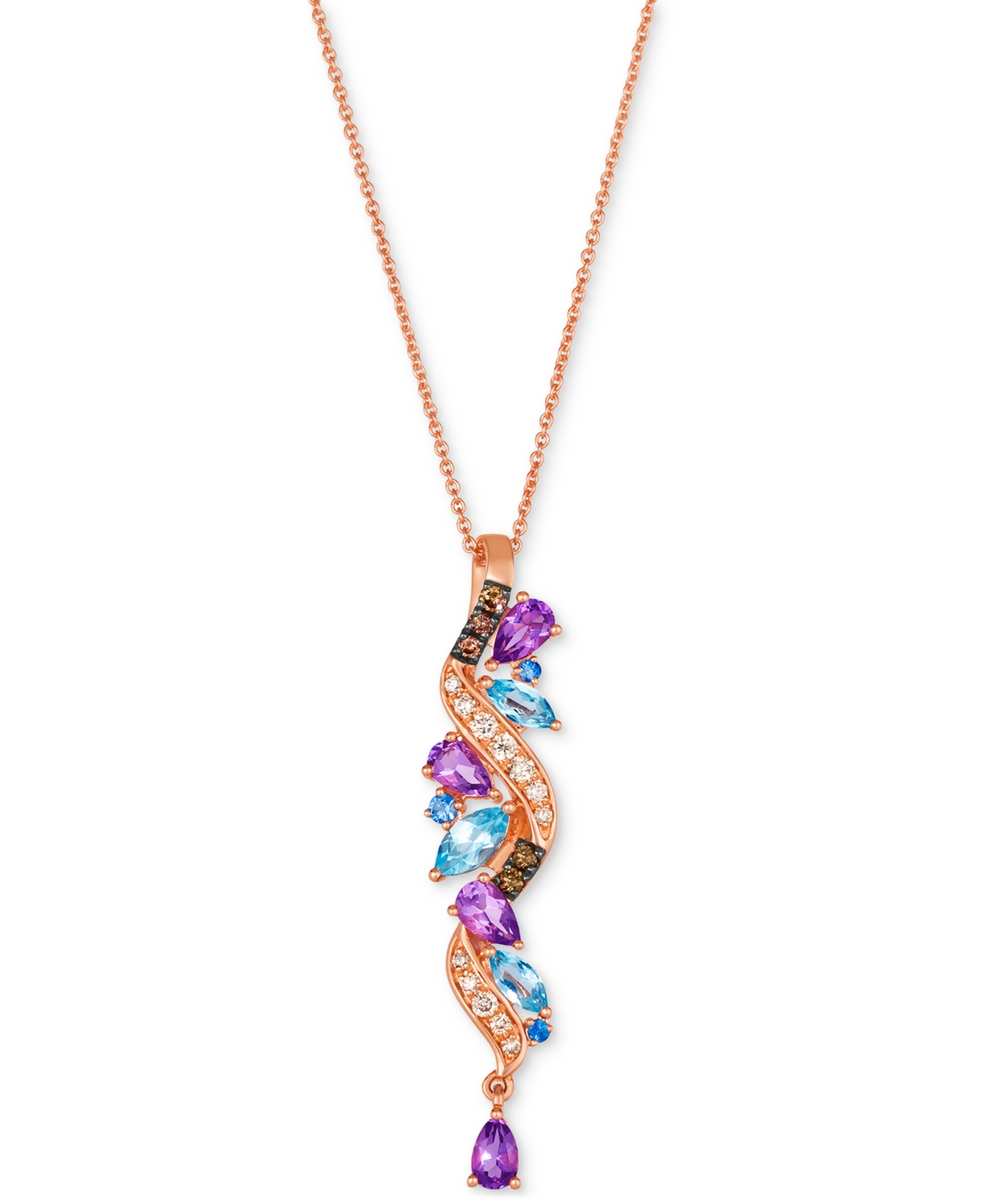 Le Vian Multi-gemstone (1-1/2 Ct. T.w.) & Diamond (1/3 Ct. T.w.) Long Swirled Pendant Necklace In 14k Rose G In No Color