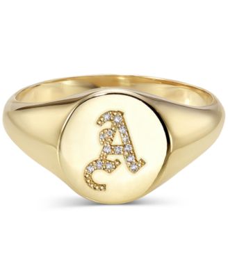 Zoe Lev - Diamond Initial Signet Ring (1/6 ct. t.w.) in 14k Gold