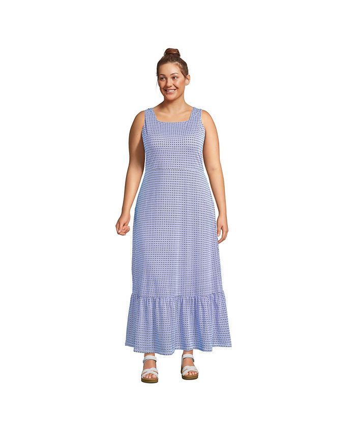 Lands' End Plus Size Cotton Modal Square Neck Tiered Maxi Dress Macy's