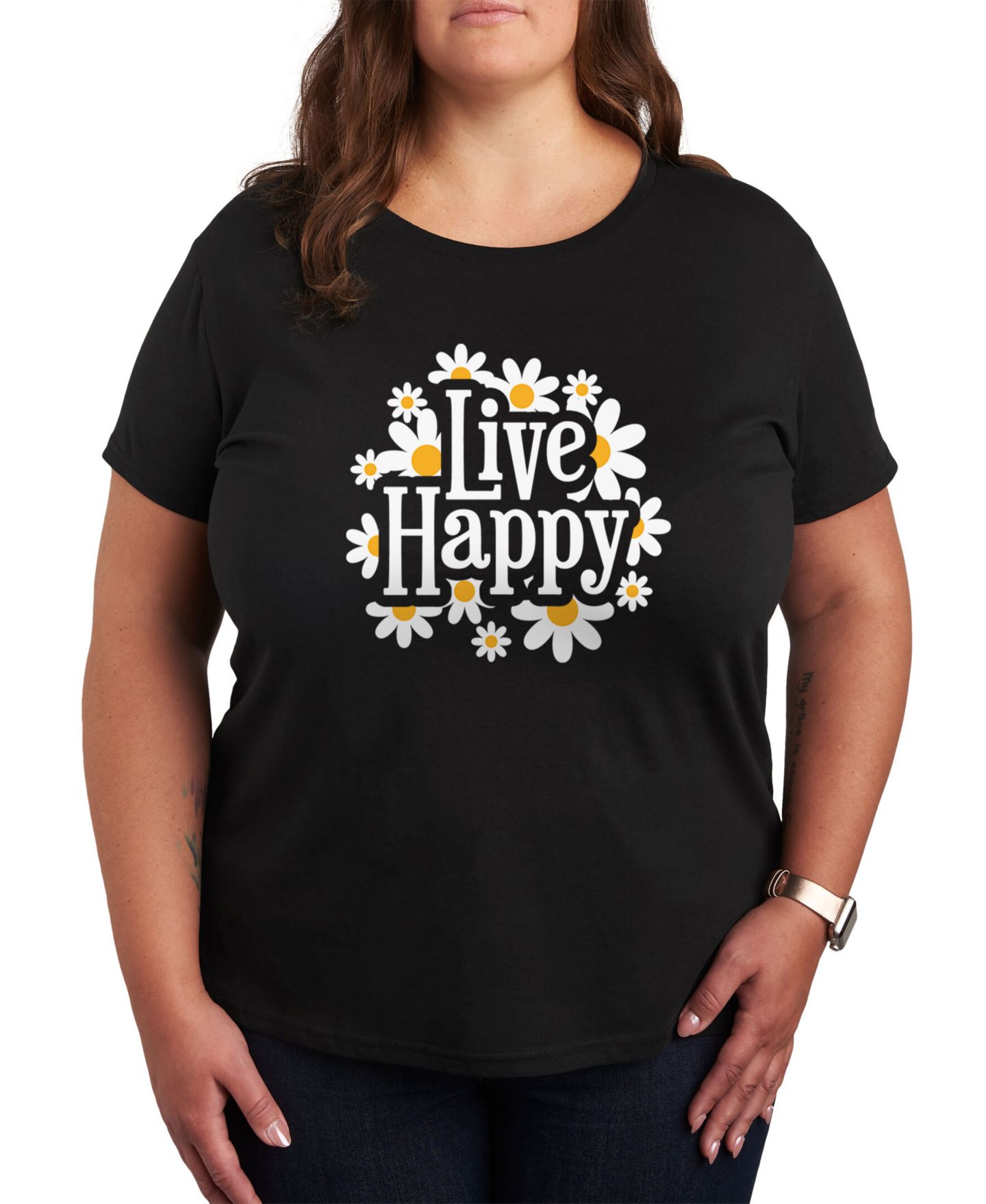Женская футболка Hybrid Apparel Trendy Plus Size Live Happy Graphic, цвет: Чёрный — фото 1