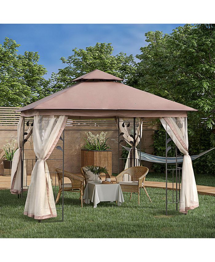 Outsunny 10' x 10' Outdoor Patio Gazebo Canopy with 2Tier Polyester