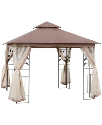 10' x 11.5' Metal Patio Gazebo with Double Canopy and Decorative Tree Motifs