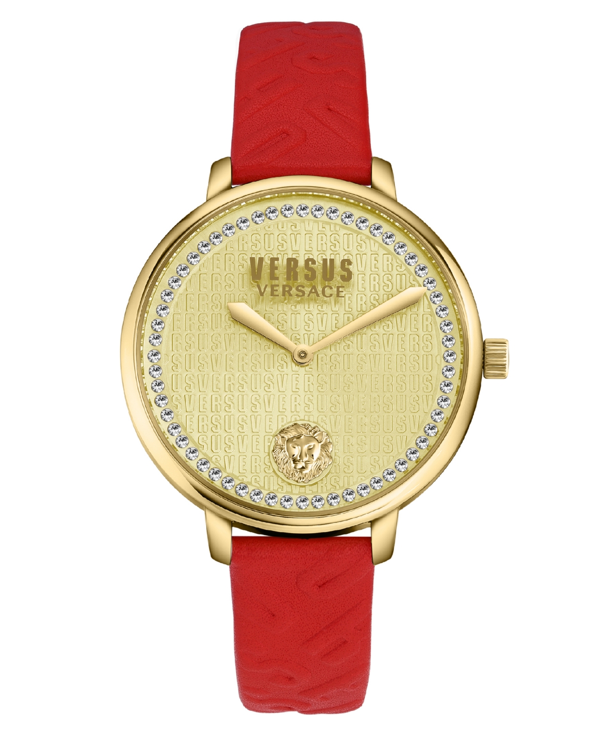 Shop Versus Women's Two-hand Quartz La Villette Red Genuine Leather Strap 36mm In Gold