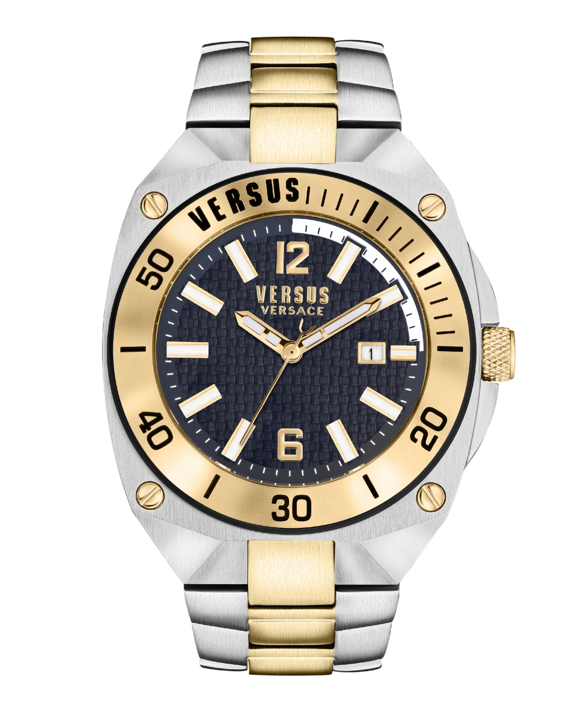 Versus Men's Three-hand Date Quartz Stealth Gold-tone, Silver-tone Stainless Steel Bracelet 44mm In Two Tone