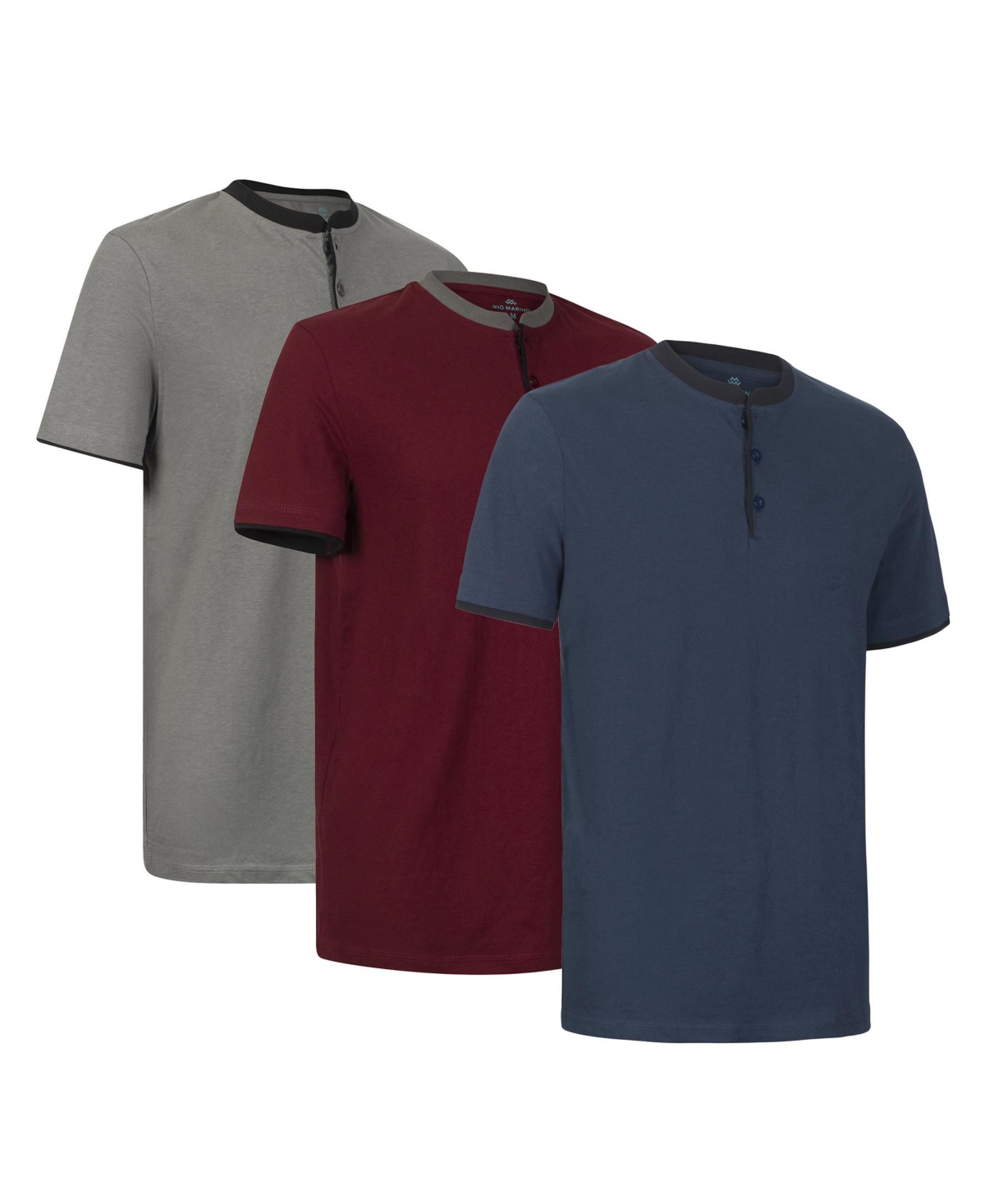 Men's Short Sleeve Henley T-Shirt-3 Pack - Dark gray/burgundy/navy