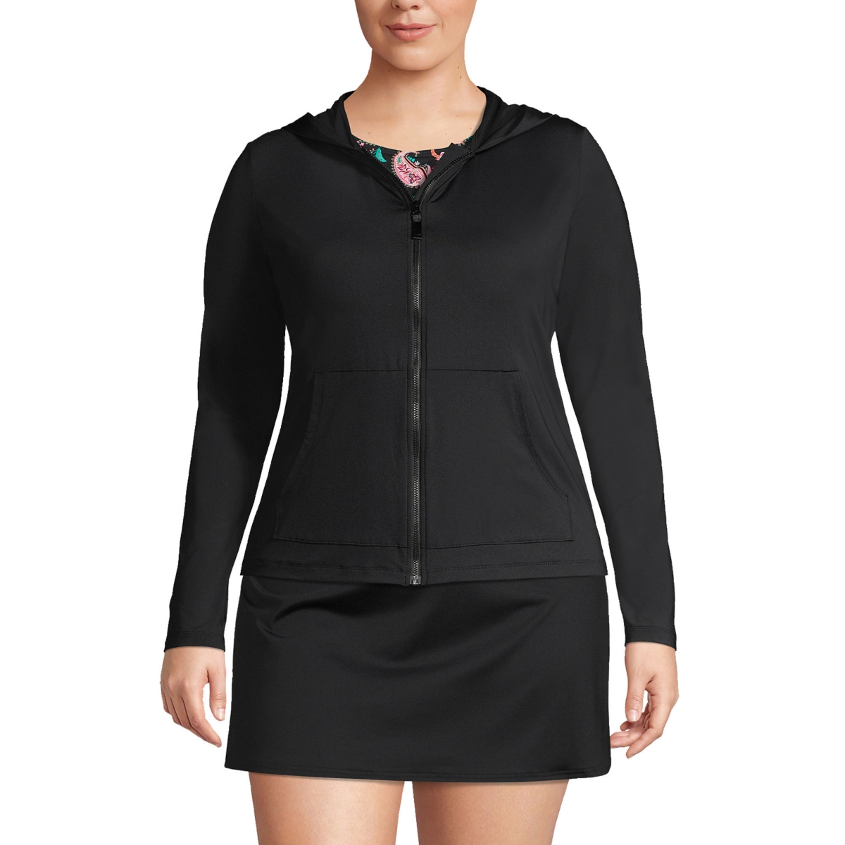 Lands' End Plus Size Long Sleeve Hooded Full Zip Upf 50 Rash Guard
