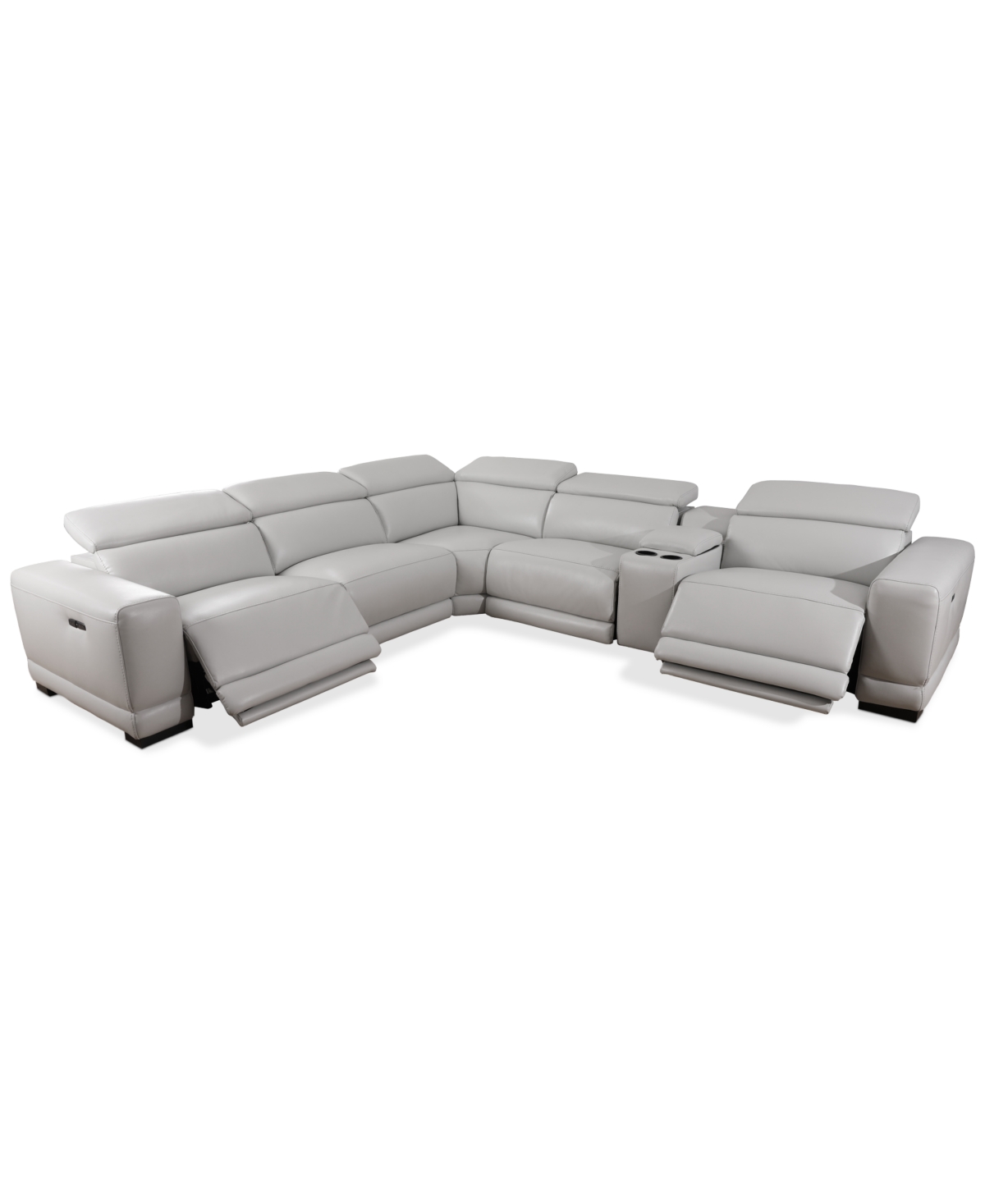 Furniture Krofton 6-pc. Beyond Leather Fabric Sectional With 2 Power Motion Recliners And 1 Console, Created F In Fog