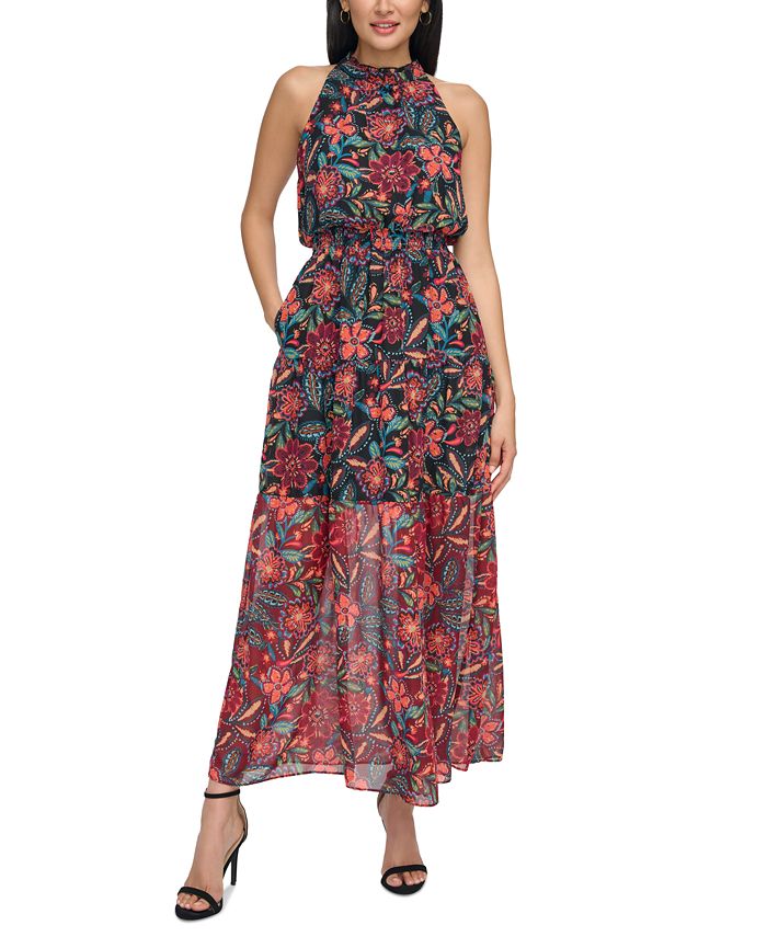 Vince Camuto Women's Printed Smocked Maxi Dress - Macy's