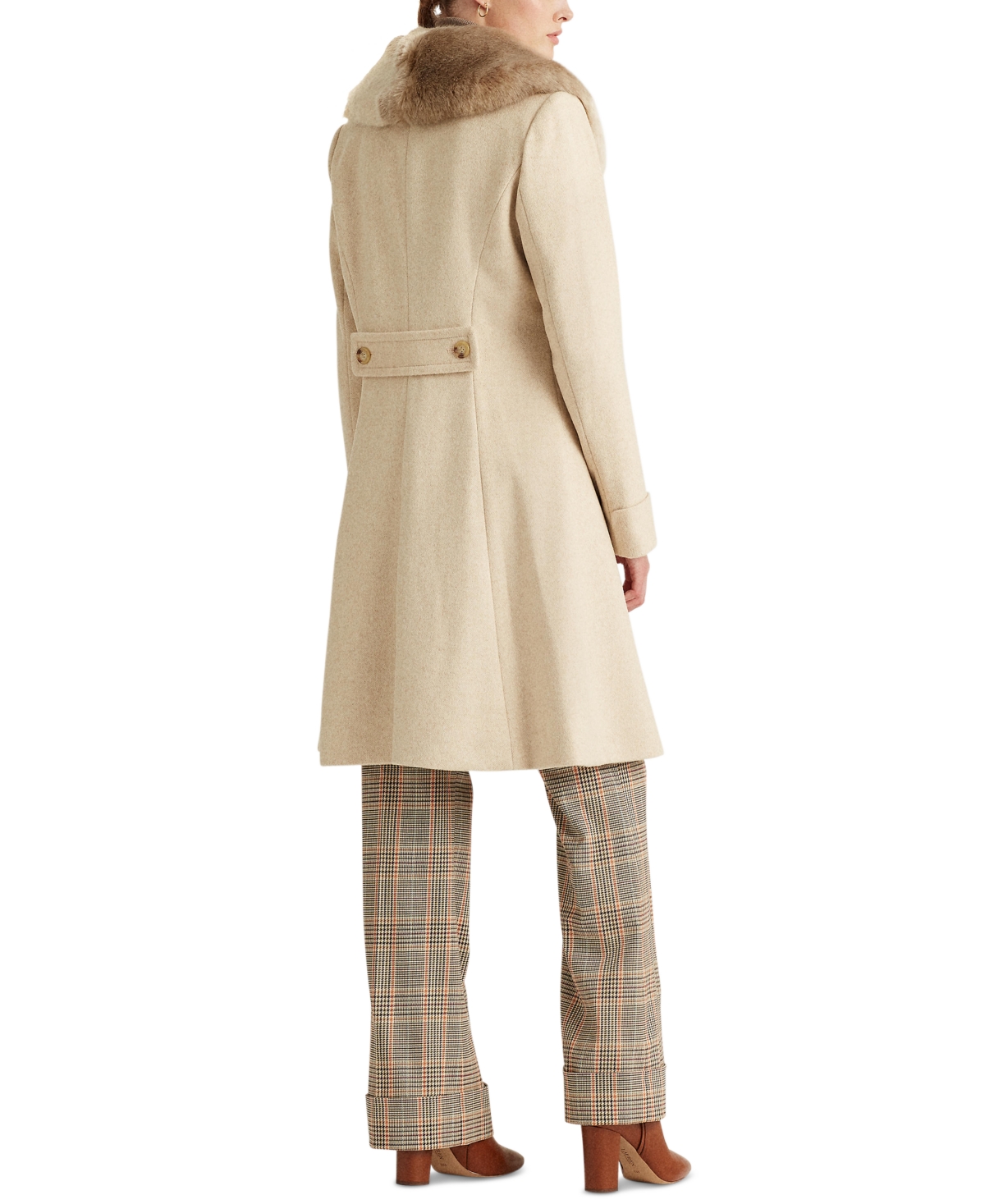 Lauren Ralph Lauren Petite Faux-Fur-Collar Coat -Beige