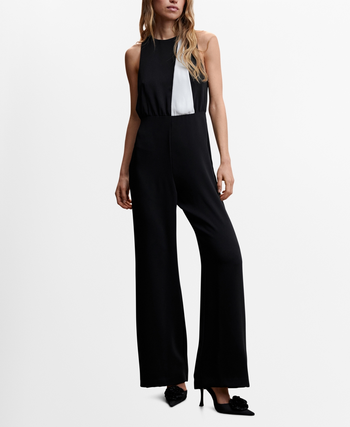 Mango Bicolour Long Jumpsuit Black