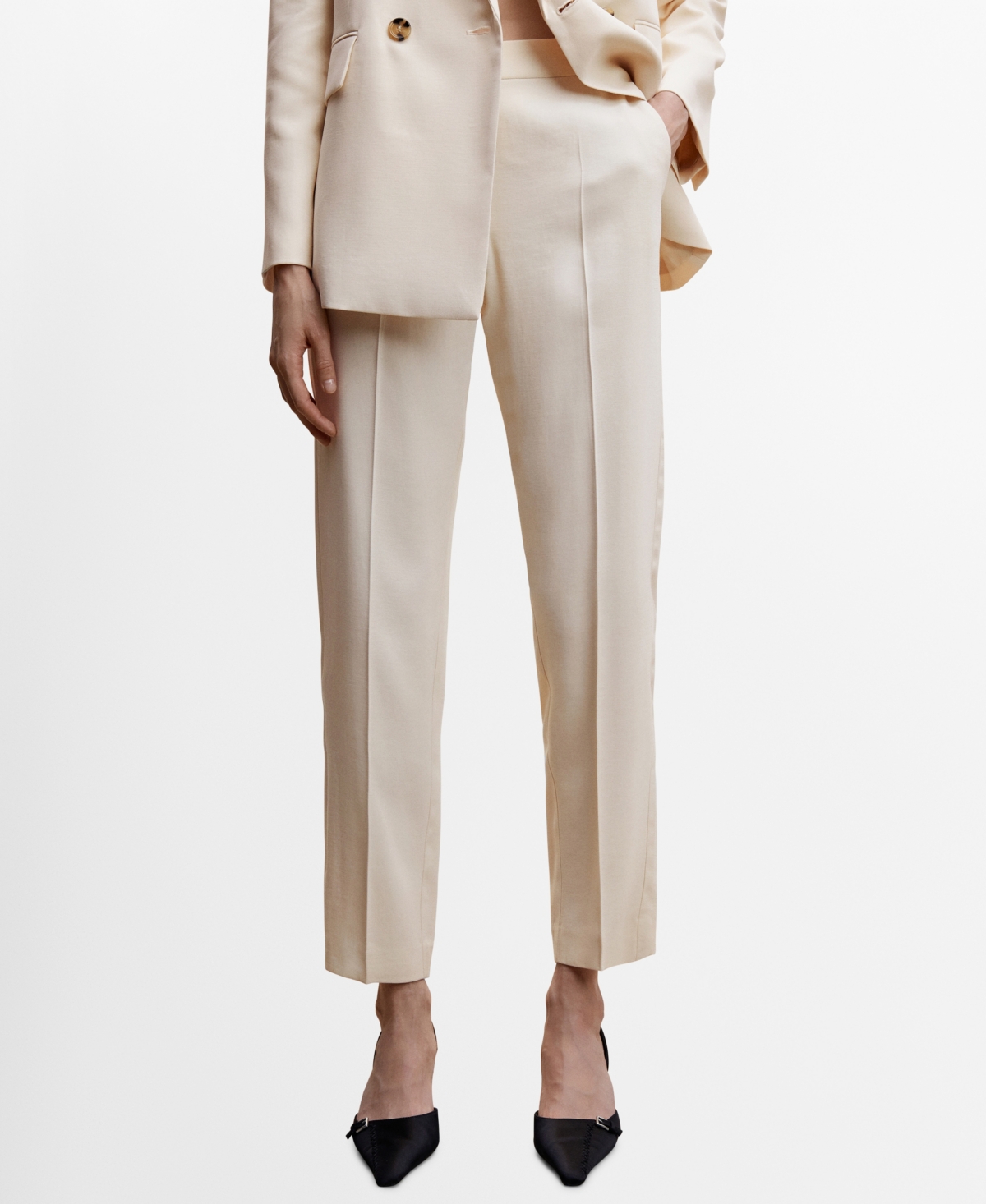 Mango Pleated Straight Leg Suit Pants In Nude