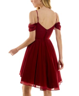 Juniors' Draped Off-The-Shoulder Fit & Flare Dress