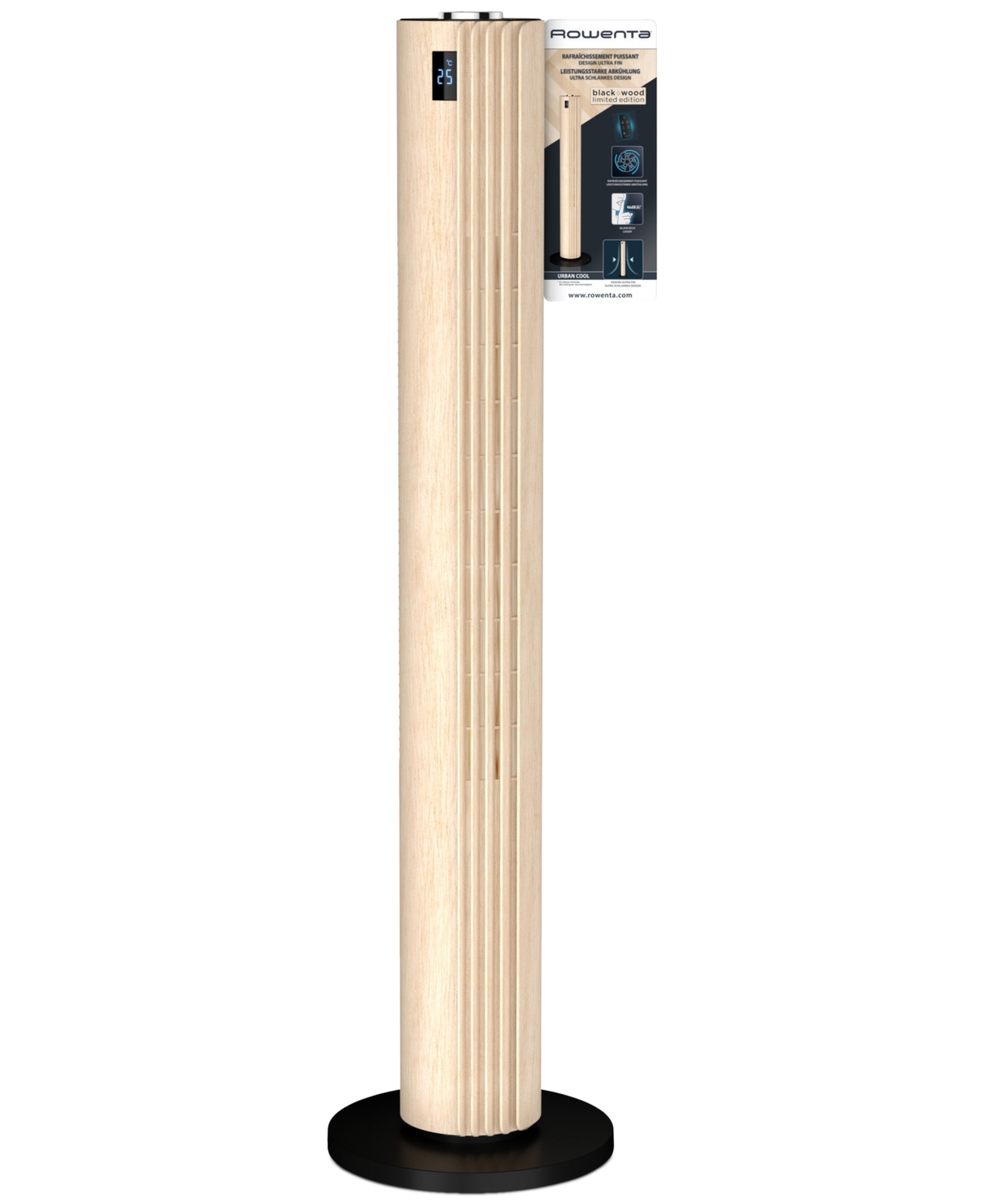 Urban Cool 3-Speed Slim Oscillating Tower Fan - Black And Wood Grain