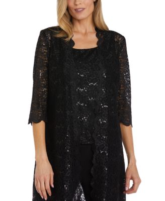 Petite 3-Pc. Sequined-Lace Jacket, Top & Pants