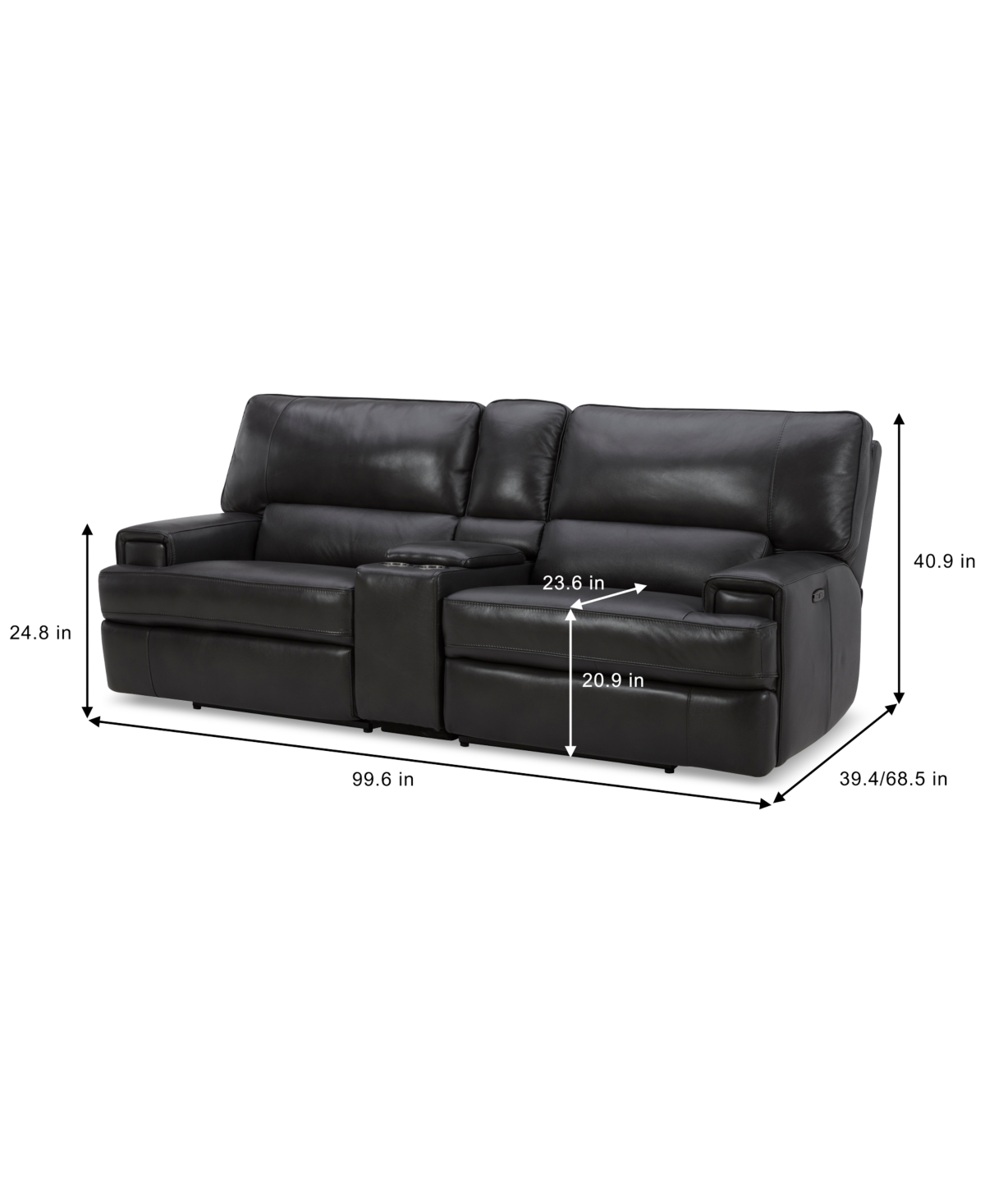 Closeout! Binardo 3 Pc Zero Gravity Leather Sectional with 2 Recliners and 1 Console, Created for Macy's