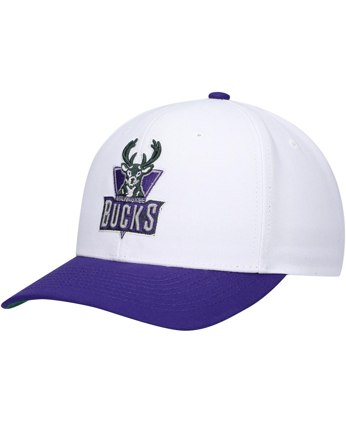 Mitchell & Ness Men's  White, Purple Milwaukee Bucks Hardwood Classics Core 2-tone 2.0 Pro Snapback H In White,purple