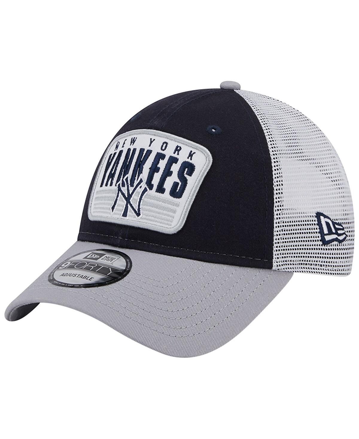 New Era Men's New Era White/Royal Toronto Blue Jays Team Stripe Trucker  9FORTY Snapback Hat