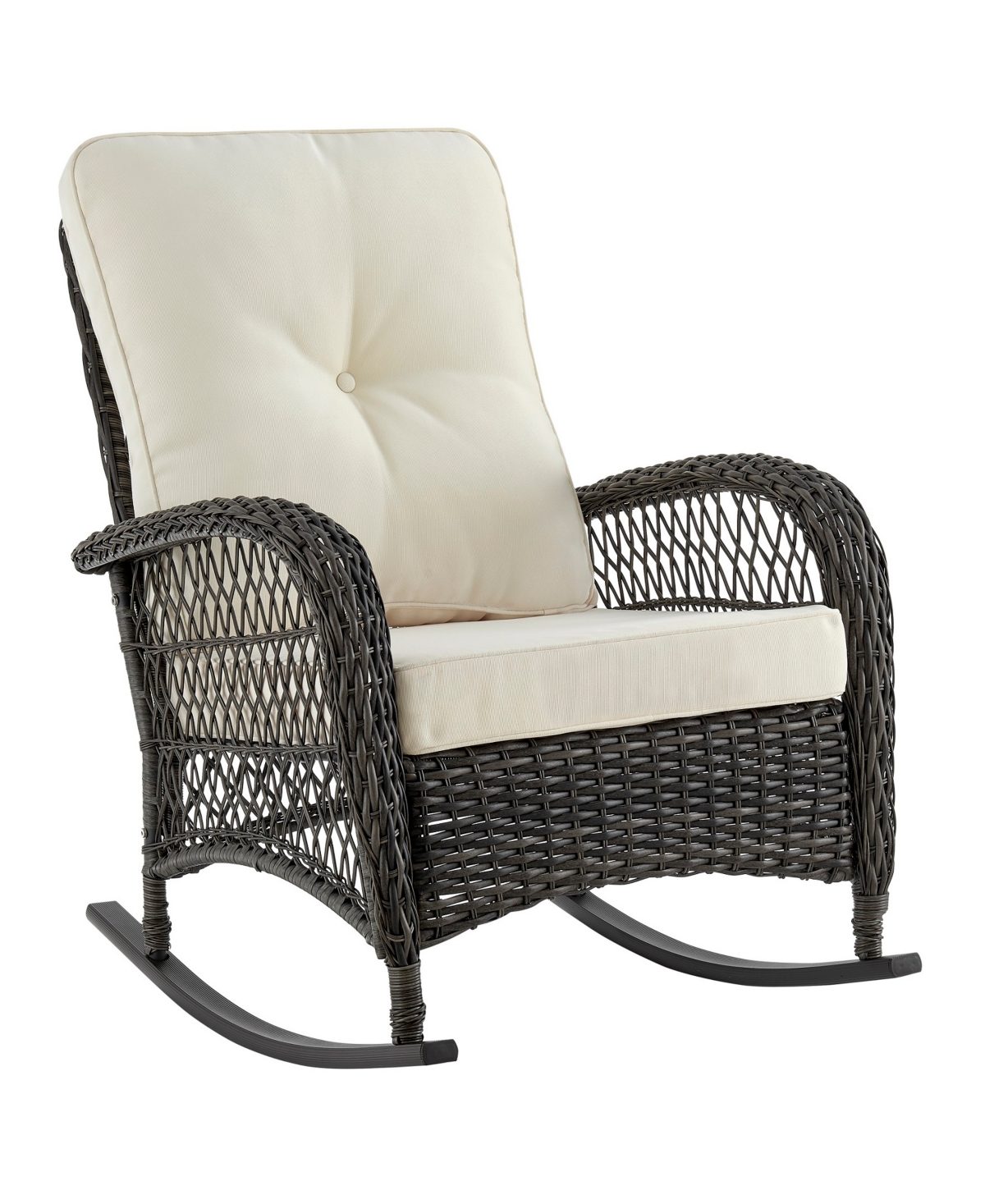 Manhattan Comfort 29.52" Fruttuo Steel Polyester Upholstered Rocking Chair In Mixed Gray Weave And Cream