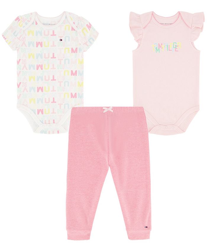 Tommy Hilfiger Baby Girls Logo Bodysuits and Joggers, 3 Piece Set - Macy's