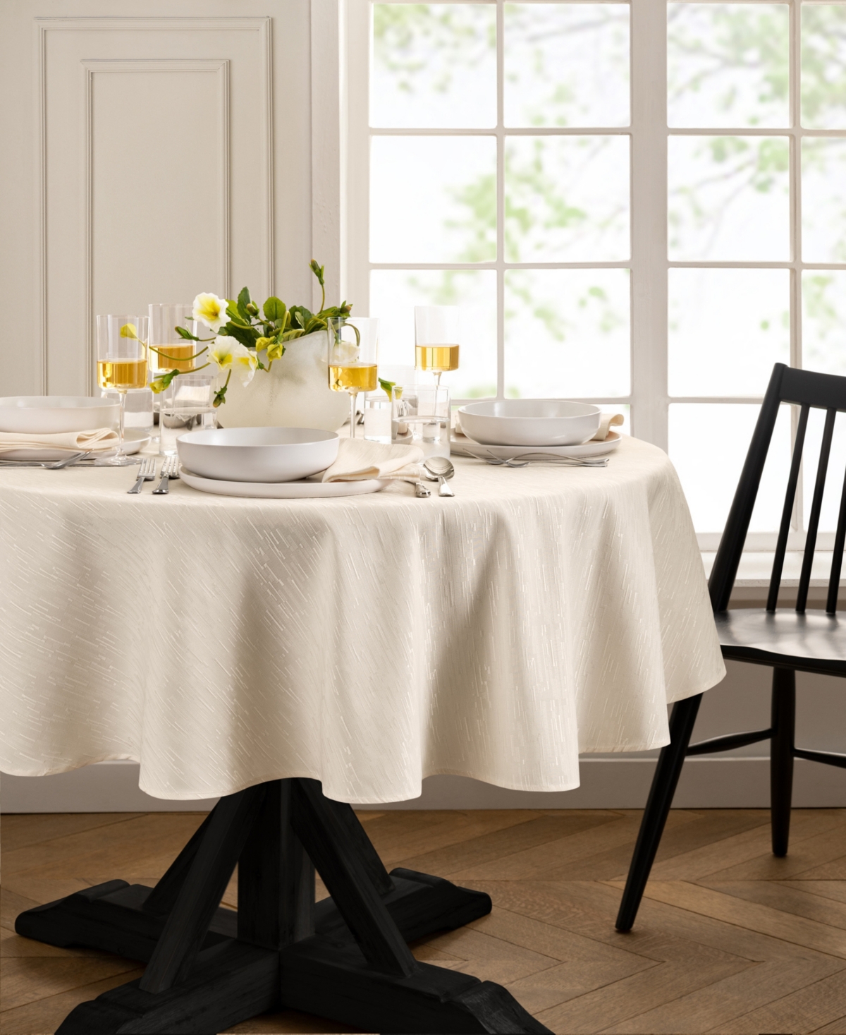 Elrene Continental Solid Texture Water And Stain Resistant Round Tablecloth, 90" In Ivory