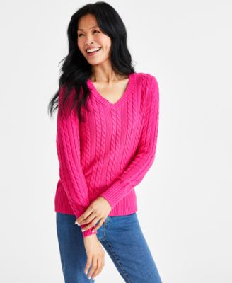 Style & Co - Women's V-Neck Cable-Knit Long-Sleeve Sweater