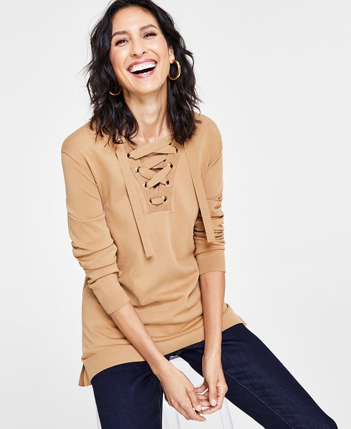 Women s Lace Up Tunic Sweater Created for Macy s