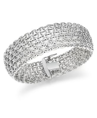 Italian Gold Wide Mesh Link & Chain Bracelet in 14k Gold - White Gold