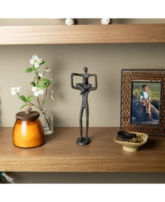 Proud Father Holding Child on Shoulders Contemporary Iron Sculpture Statue