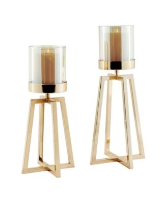 Maeve Tinted Glass Warm Pedestal Hurricane 2-Piece Candle Holders Set