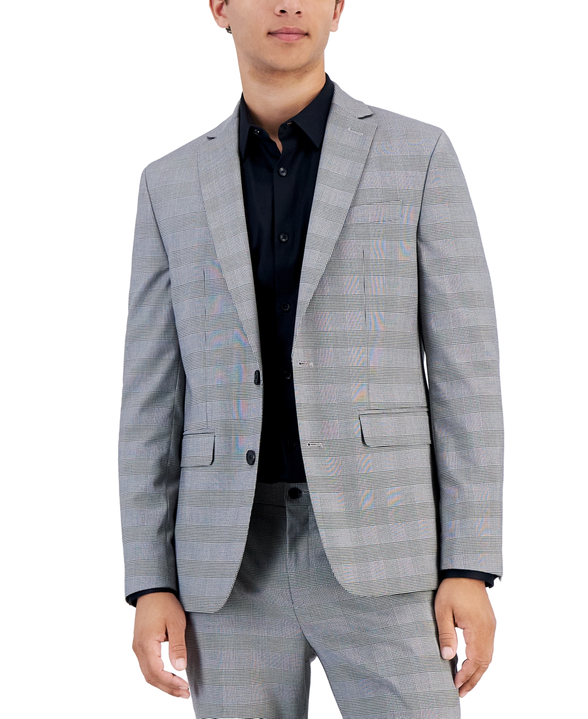 Inc International Concepts Men's Trinity Slim-fit Glen Plaid Suit Jacket, Created For Macy's In Deep Black