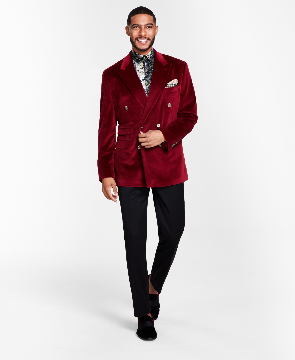 Men's Classic-Fit Velvet Jacket - Red