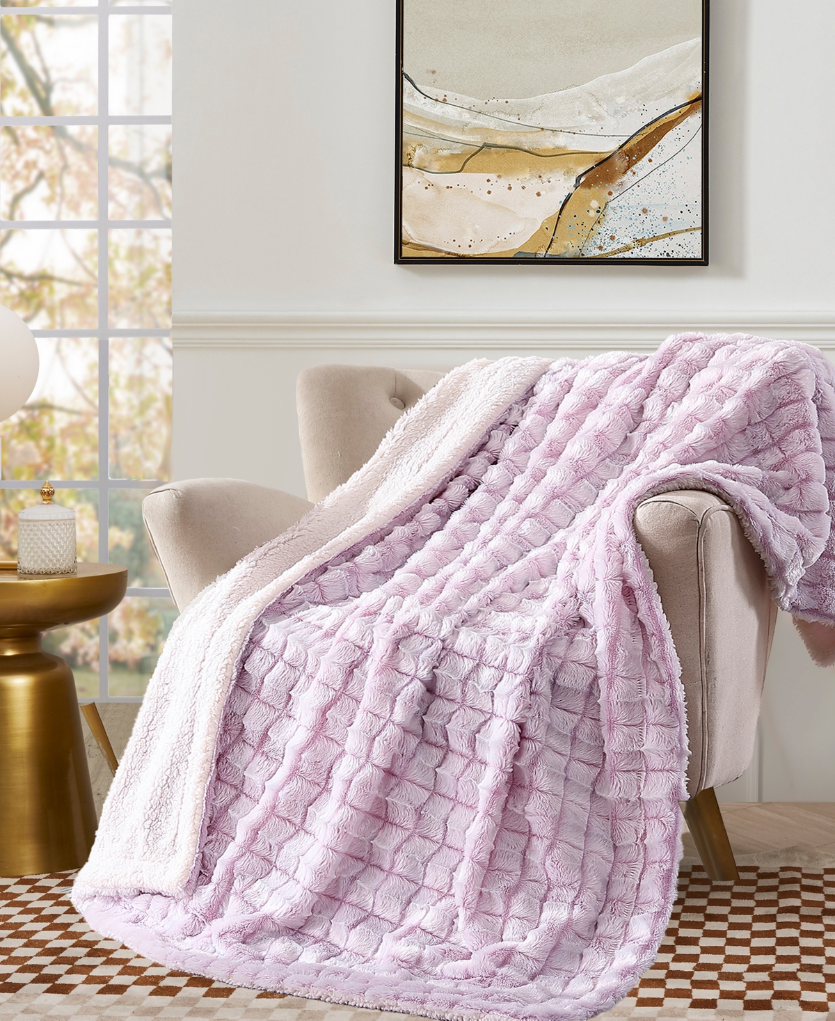 Royal Luxe Reversible Micromink To Faux-sherpa Tie-dye Throw, 50" X 60", Created For Macy's In Purple
