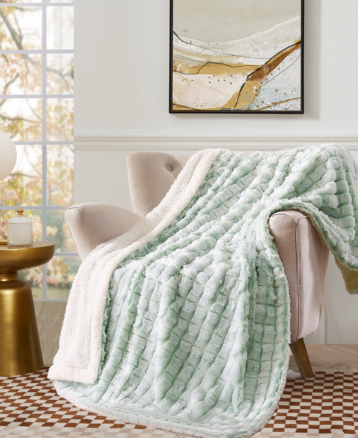 Royal Luxe Reversible Micromink To Faux-sherpa Tie-dye Throw, 50" X 60", Created For Macy's In Green