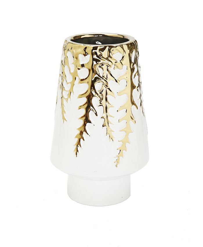 Vivience 9" H White Ceramic Vase GoldTone Design Macy's