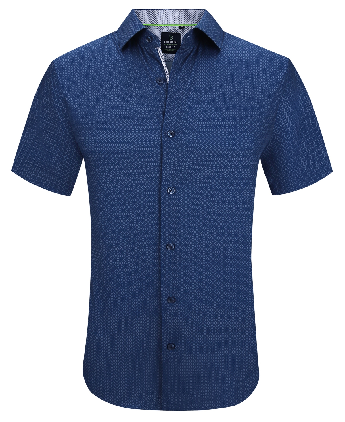 Tom Baine Men's Slim Fit Short Sleeve Performance Stretch Button Down Dress Shirt In Navy Dots