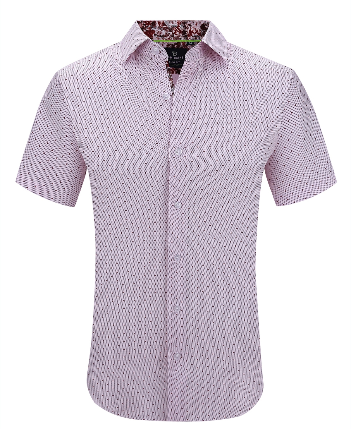 Shop Tom Baine Men's Slim Fit Short Sleeve Performance Stretch Button Down Dress Shirt In Pink Mini Dot