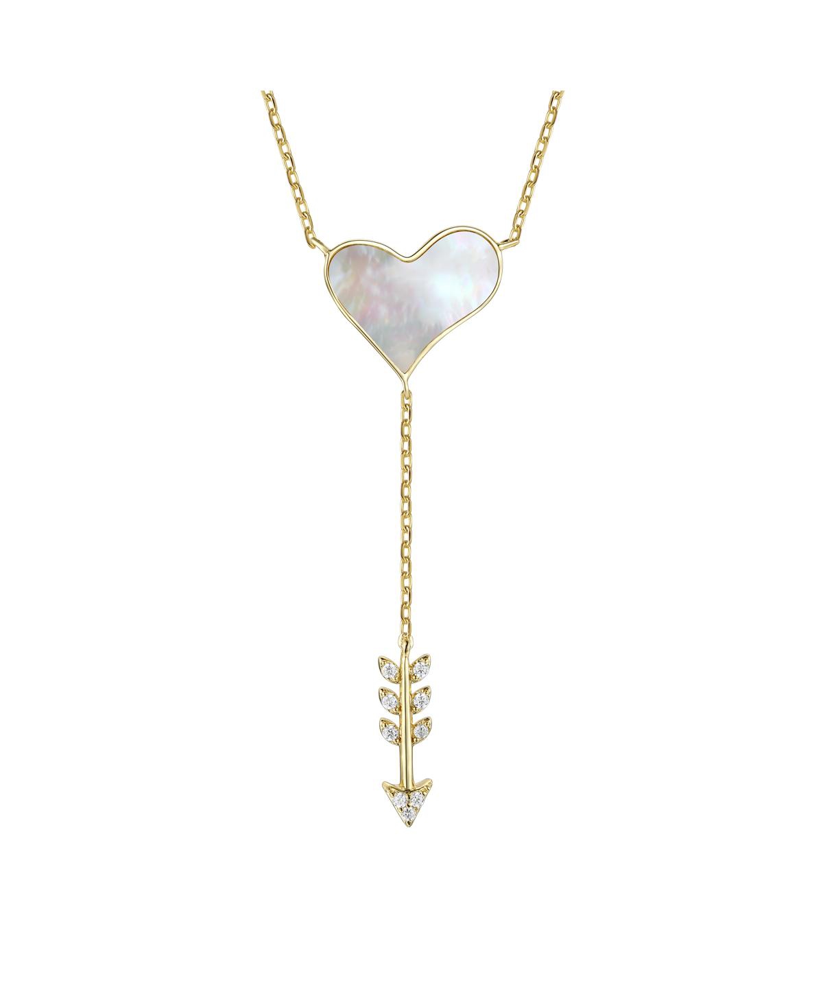 14k Gold Plated with Cubic Zirconia & Mother of Pearl Cupidas Arrow Heart Y-Necklace - Gold