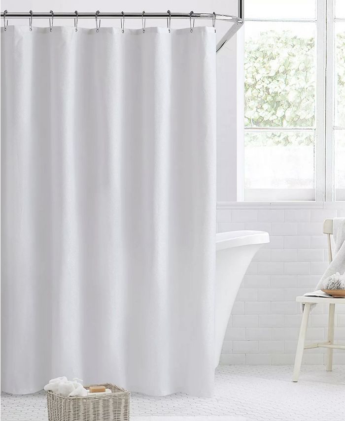 GoodGram Basics Splash Guard Waterproof White Fabric Shower Curtain Liner With Rust Proof Metal