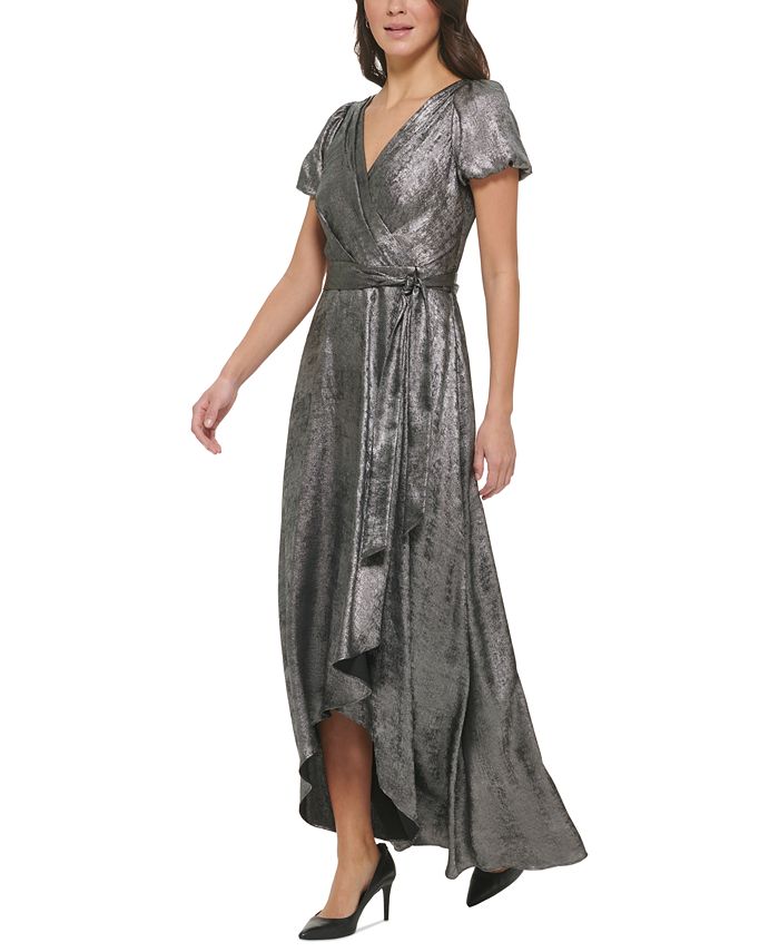DKNY Women's Metallic Foiled Wrap-Front Gown - Macy's