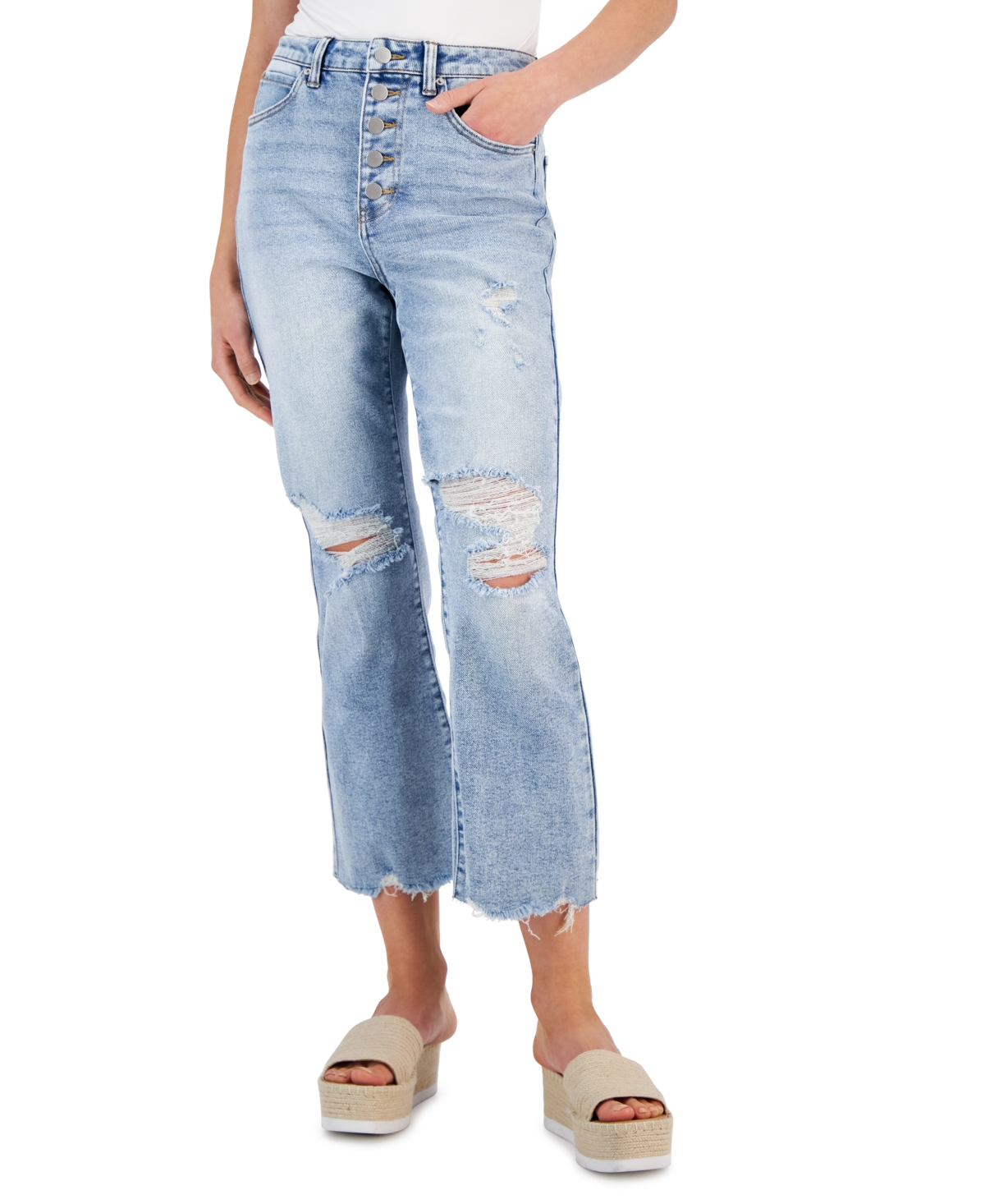 Tinseltown Juniors' Button-fly Ankle Flare-leg Jeans In Ricki Wash