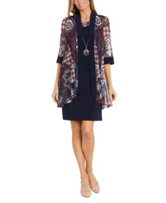 Women s 2 Pc. Printed Jacket Necklace Dress Set