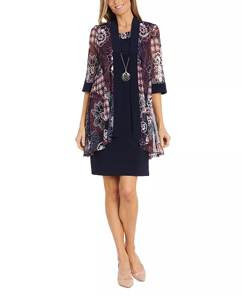 women's 2-pc. printed jacket & necklace dress set