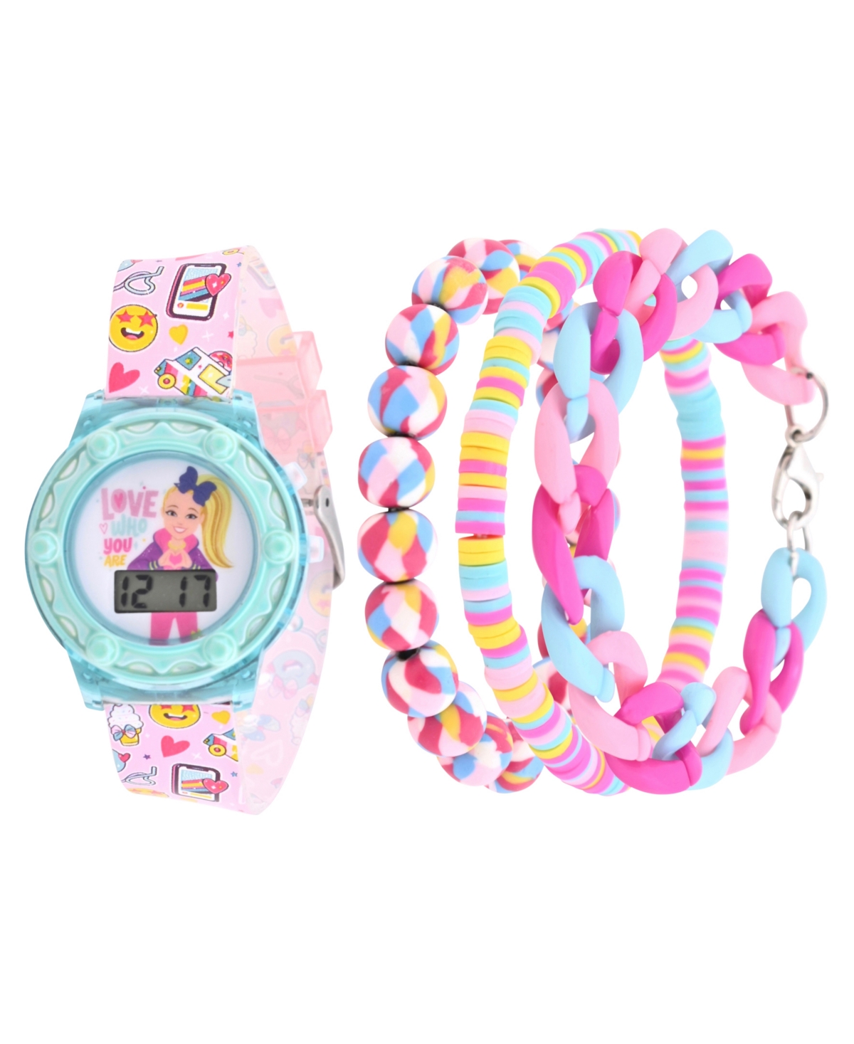 Accutime Girl's Jojo Siwa Multi Color Silicone Strap Watch 35mm Set In Pink