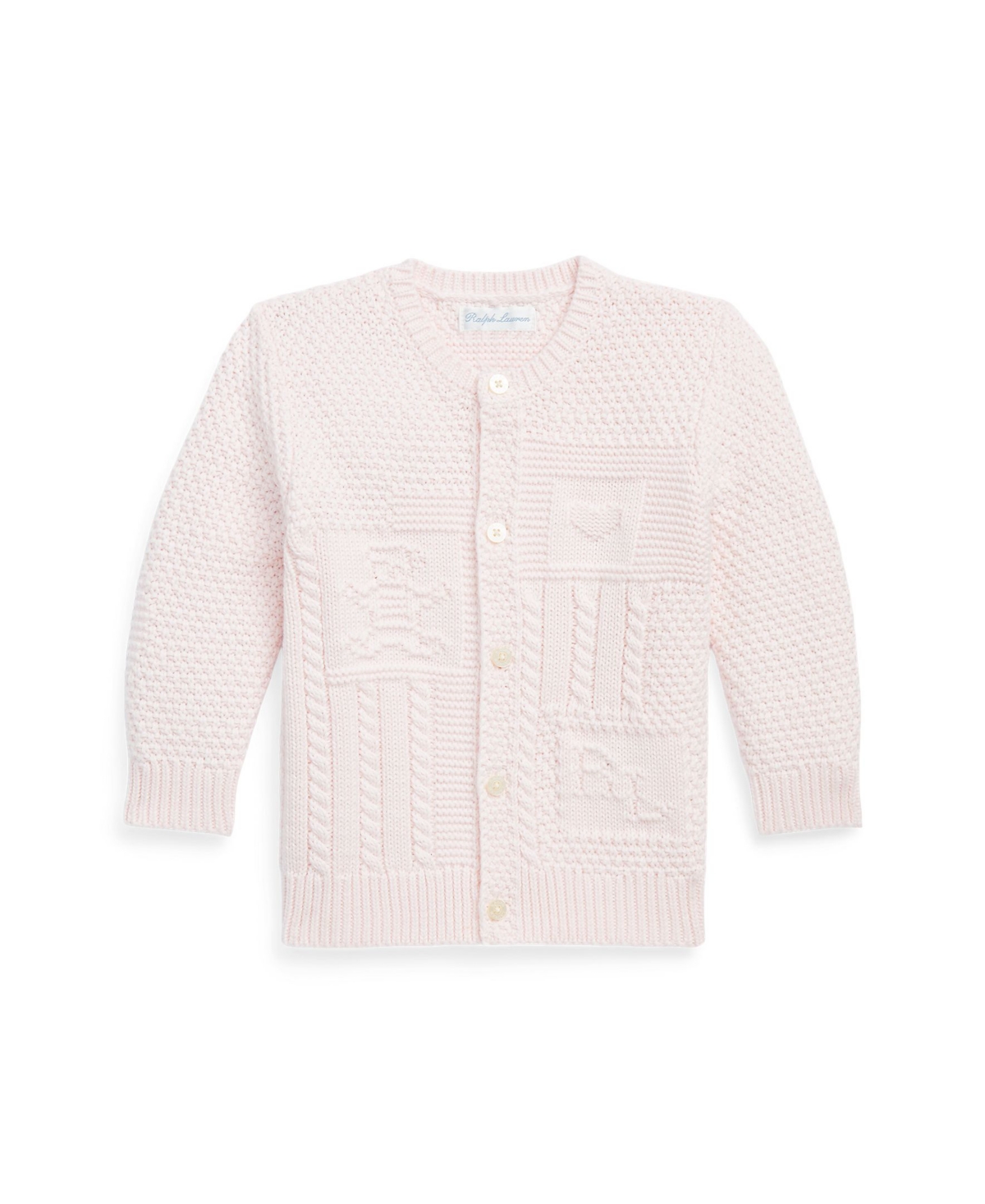 Polo Ralph Lauren Baby Boys or Girls Contrast-Knit Cotton Long Sleeves Cardigan - Delicate Pink
