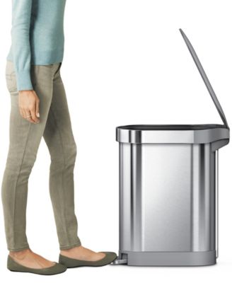 45 Liter Slim Kitchen Trash Can with Liner Pocket, Stainless Steel with Grey Plastic Lid